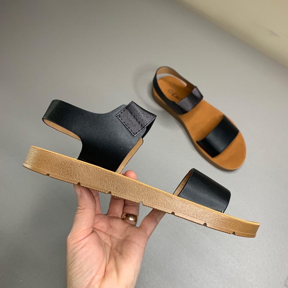 Black Flat Sandals Elastic Ankle Strap